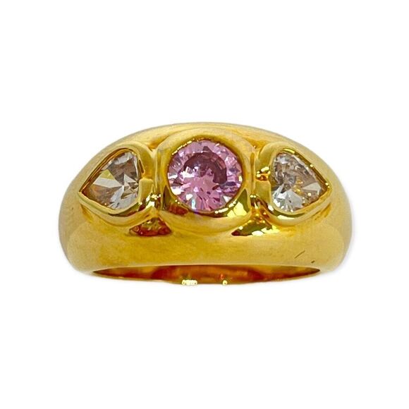 Vintage Ring Size 8 Pink & Heart Cubic Zirconia 14K Gold Plate Mid-Century 14K - Picture 11 of 11